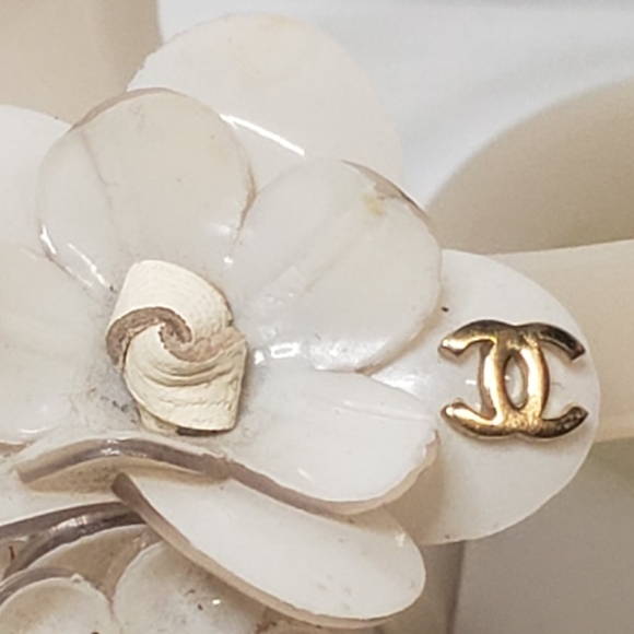 Chanel Camelia Rubber Flat Slingback Sandals SZ 36 Beige - Picture 14 of 16